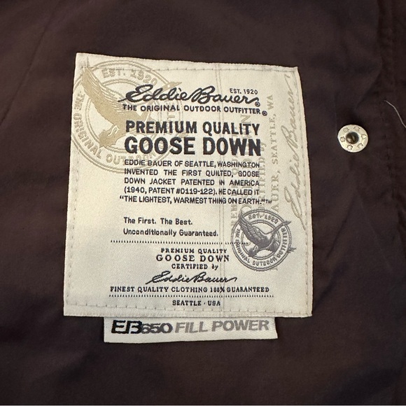 Eddie Bauer Puffer Vest Goose‎ Down Maroon EB650 Size Medium Zip - Picture 3 of 7